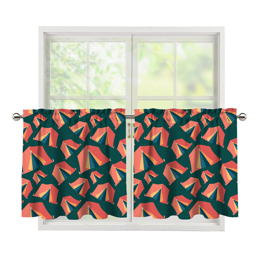 Camping Tent Pattern Print Tier Curtains