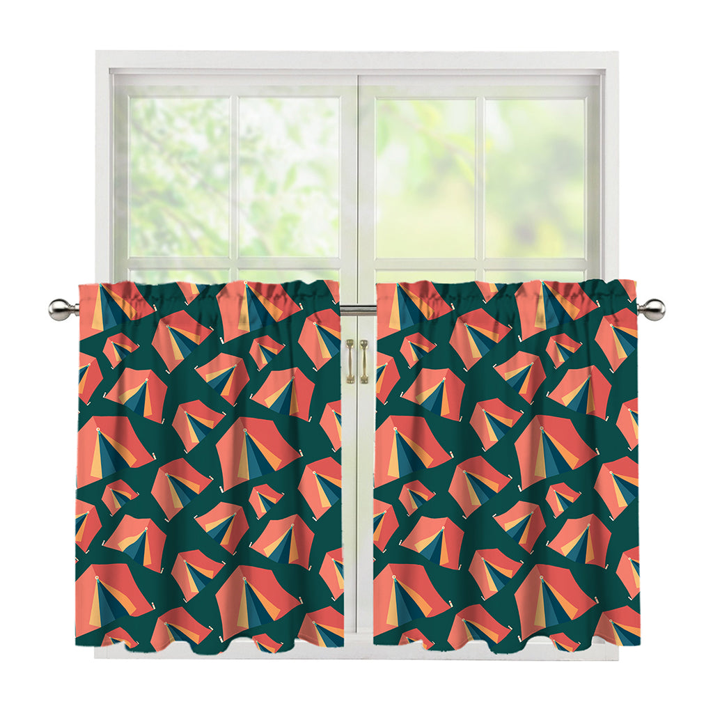 Camping Tent Pattern Print Tier Curtains