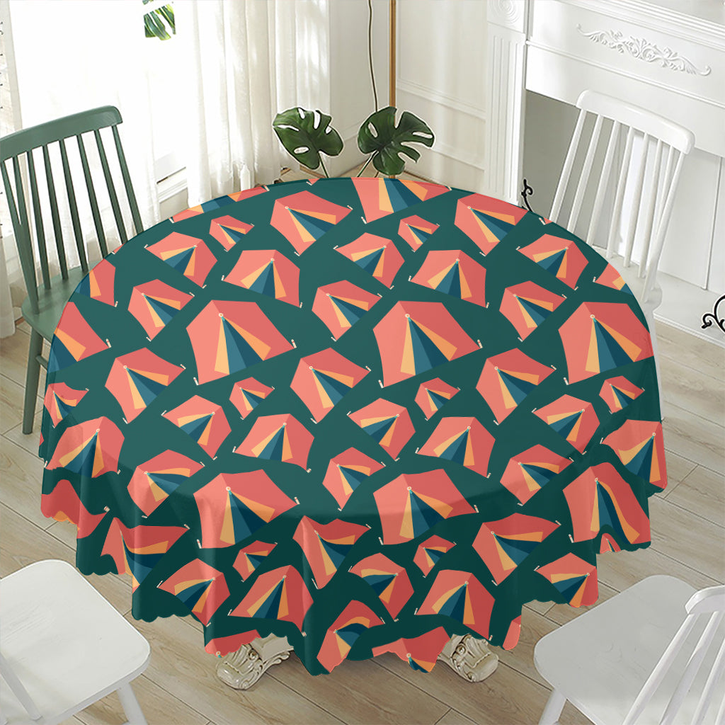 Camping Tent Pattern Print Waterproof Round Tablecloth