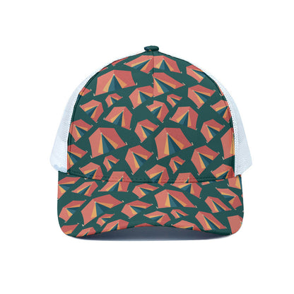 Camping Tent Pattern Print White Mesh Trucker Cap