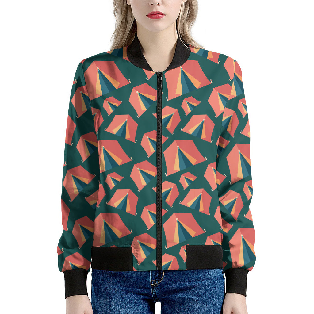 Camping Tent Pattern Print Women's Bomber Jacket