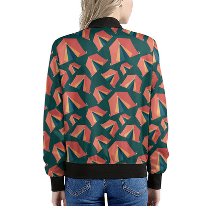 Camping Tent Pattern Print Women's Bomber Jacket