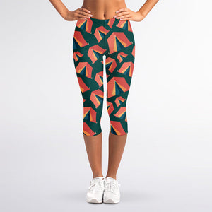 Camping Tent Pattern Print Women's Capri Leggings