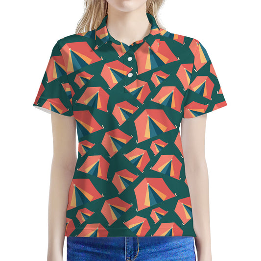 Camping Tent Pattern Print Women's Polo Shirt