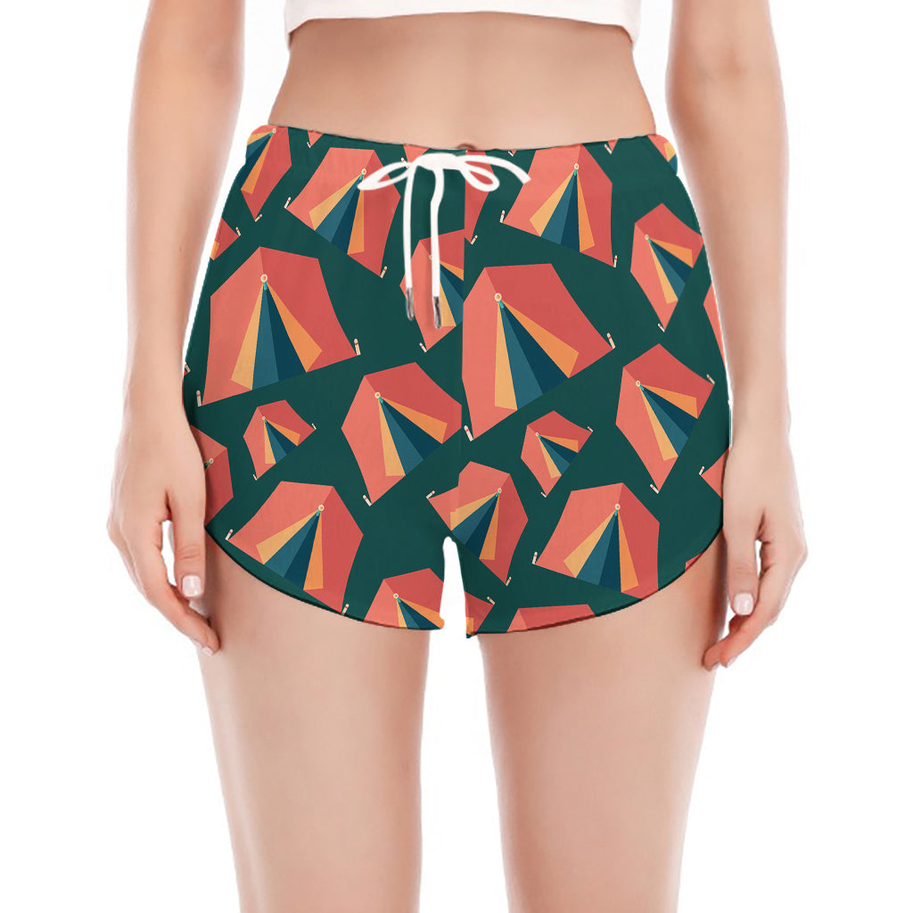 Camping Tent Pattern Print Women's Split Running Shorts