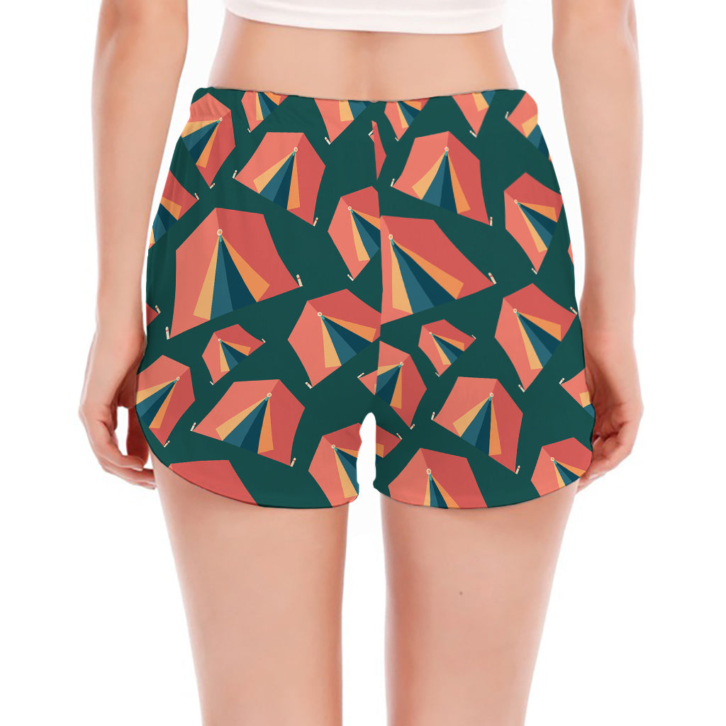 Camping Tent Pattern Print Women's Split Running Shorts