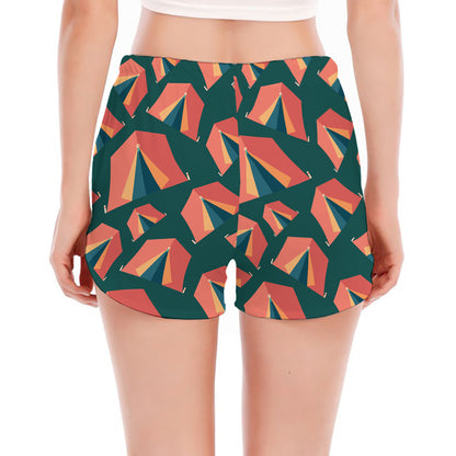 Camping Tent Pattern Print Women's Split Running Shorts