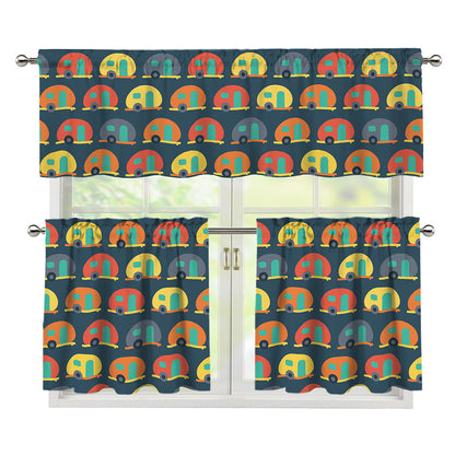 Camping Van Pattern Print 3 Piece Kitchen Curtains