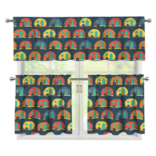 Camping Van Pattern Print 3 Piece Kitchen Curtains
