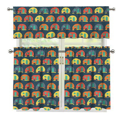 Camping Van Pattern Print 3 Piece Kitchen Curtains