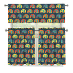 Camping Van Pattern Print 3 Piece Kitchen Curtains