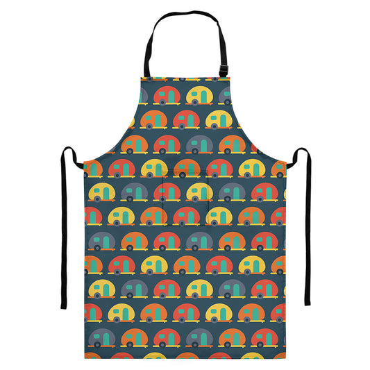 Camping Van Pattern Print Bib Apron With Pocket