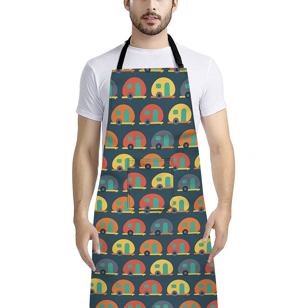 Camping Van Pattern Print Bib Apron With Pocket
