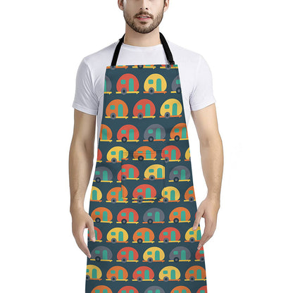 Camping Van Pattern Print Bib Apron With Pocket