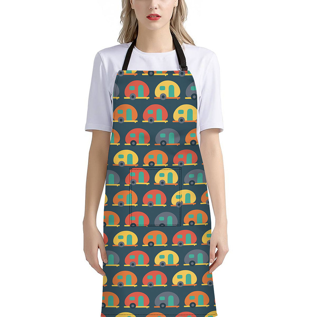 Camping Van Pattern Print Bib Apron With Pocket