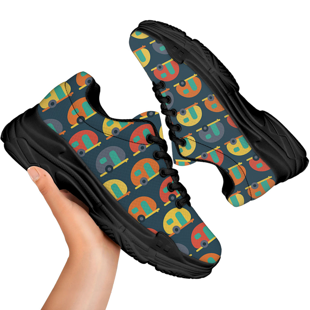 Camping Van Pattern Print Black Chunky Shoes