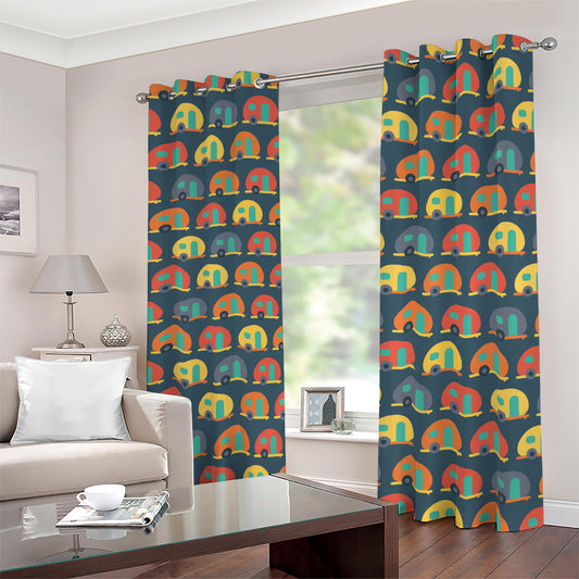 Camping Van Pattern Print Blackout Grommet Curtains