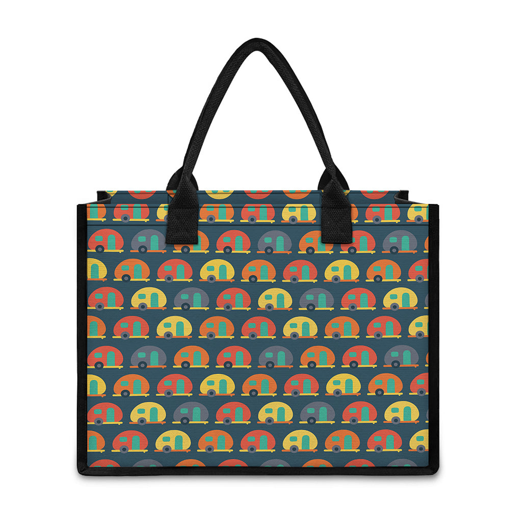 Camping Van Pattern Print Canvas Tote Bag