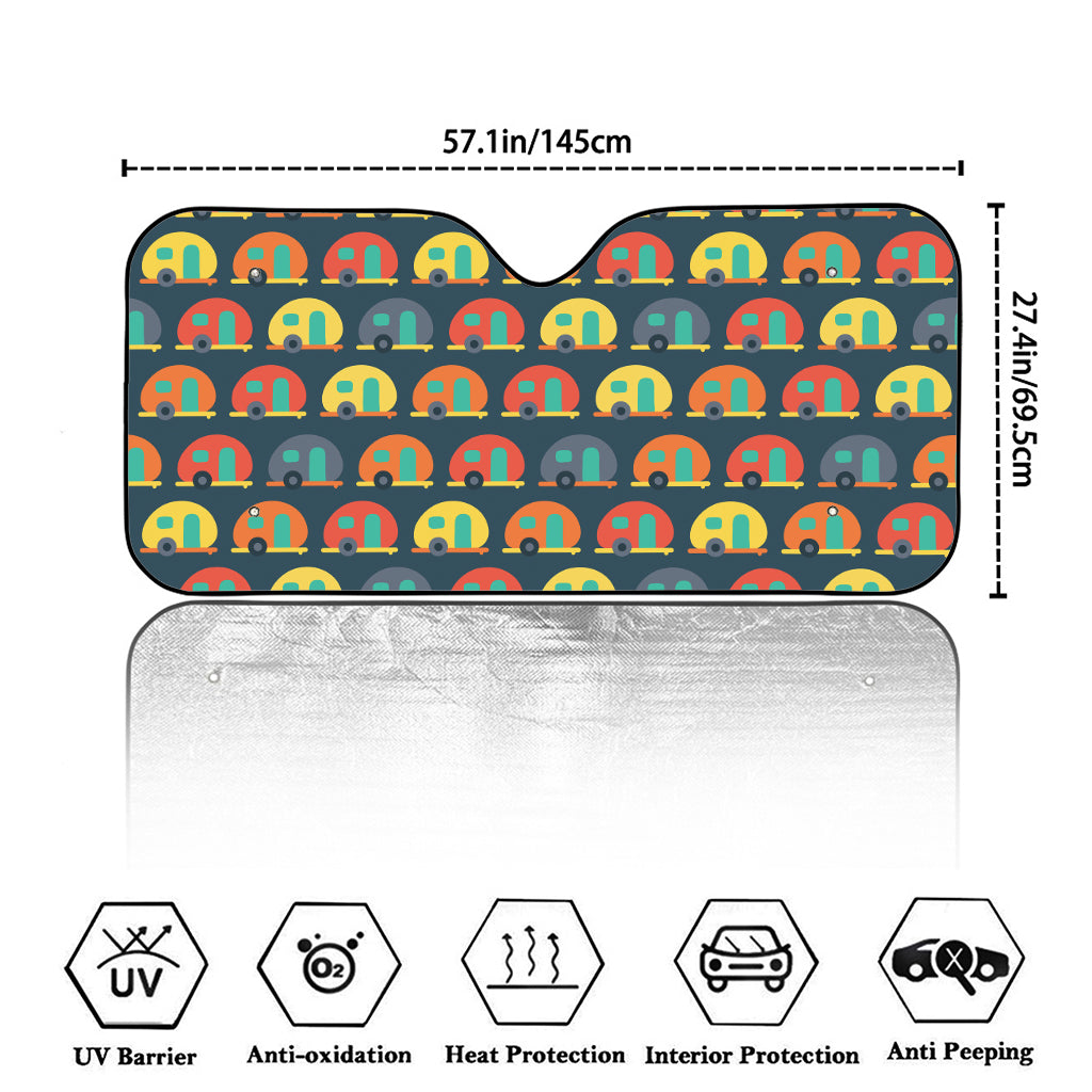 Camping Van Pattern Print Car Windshield Sun Shade