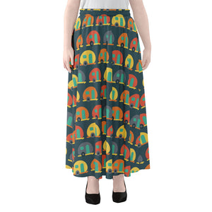 Camping Van Pattern Print Chiffon Maxi Skirt