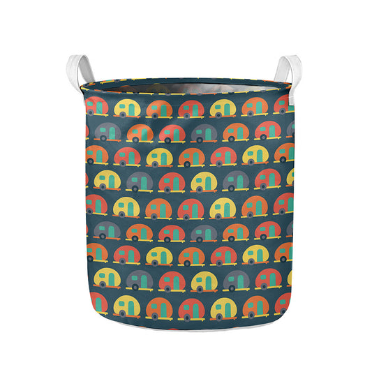 Camping Van Pattern Print Collapsible Laundry Basket