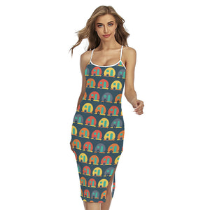 Camping Van Pattern Print Cross Back Cami Dress