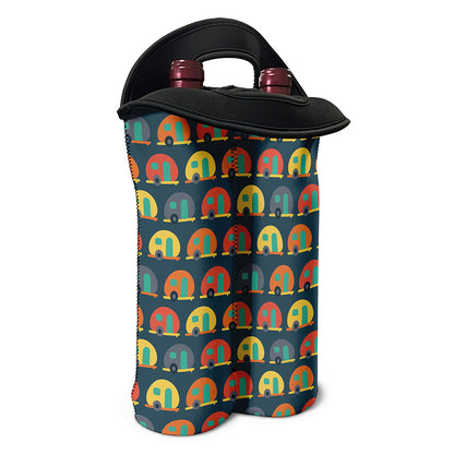 Camping Van Pattern Print Double Neoprene Wine Tote
