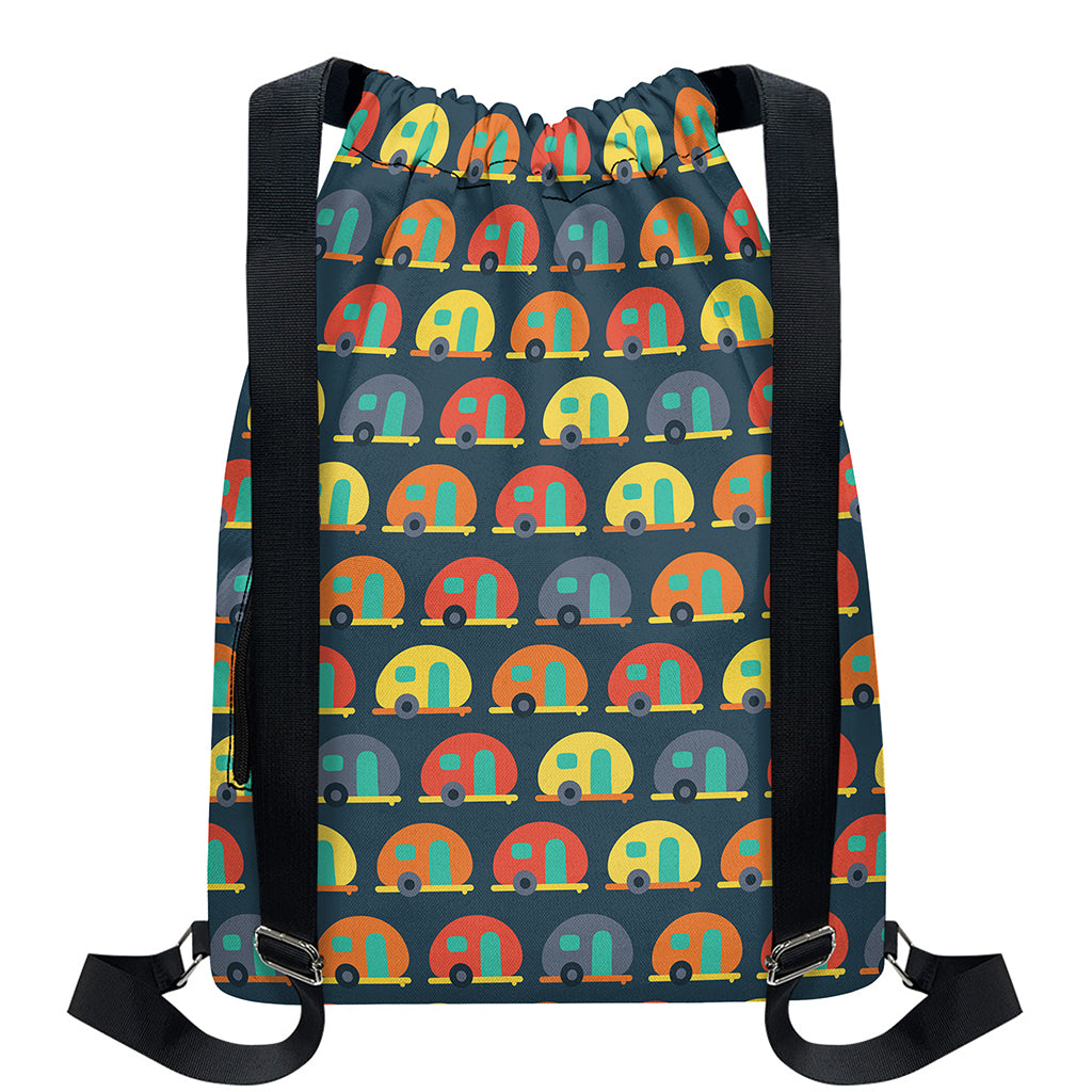 Camping Van Pattern Print Drawstring Backpack