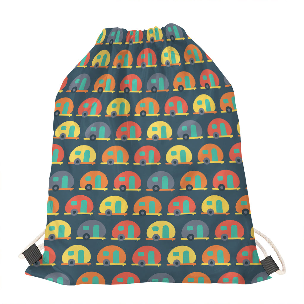 Camping Van Pattern Print Drawstring Bag