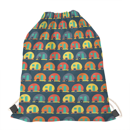 Camping Van Pattern Print Drawstring Bag