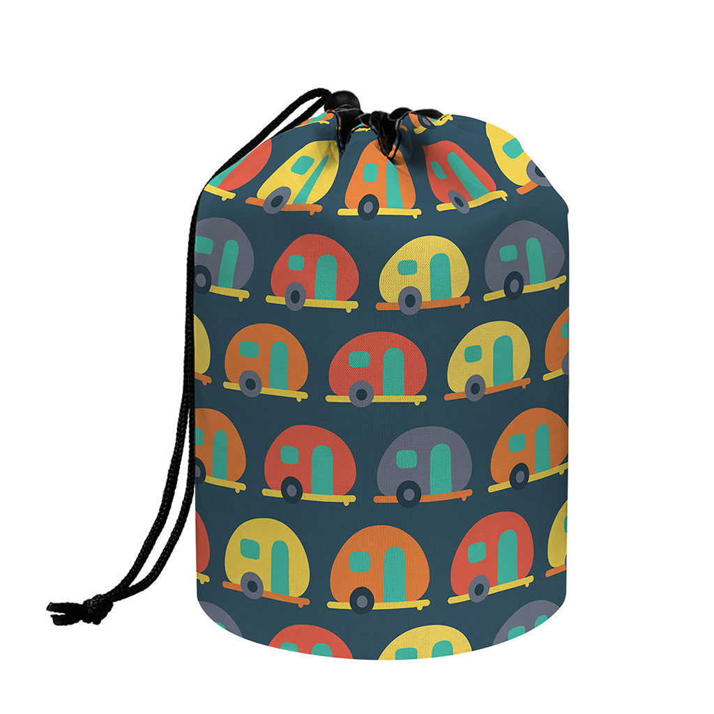 Camping Van Pattern Print Drawstring Makeup Bag