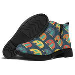 Camping Van Pattern Print Flat Ankle Boots