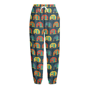 Camping Van Pattern Print Fleece Lined Knit Pants