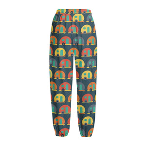 Camping Van Pattern Print Fleece Lined Knit Pants