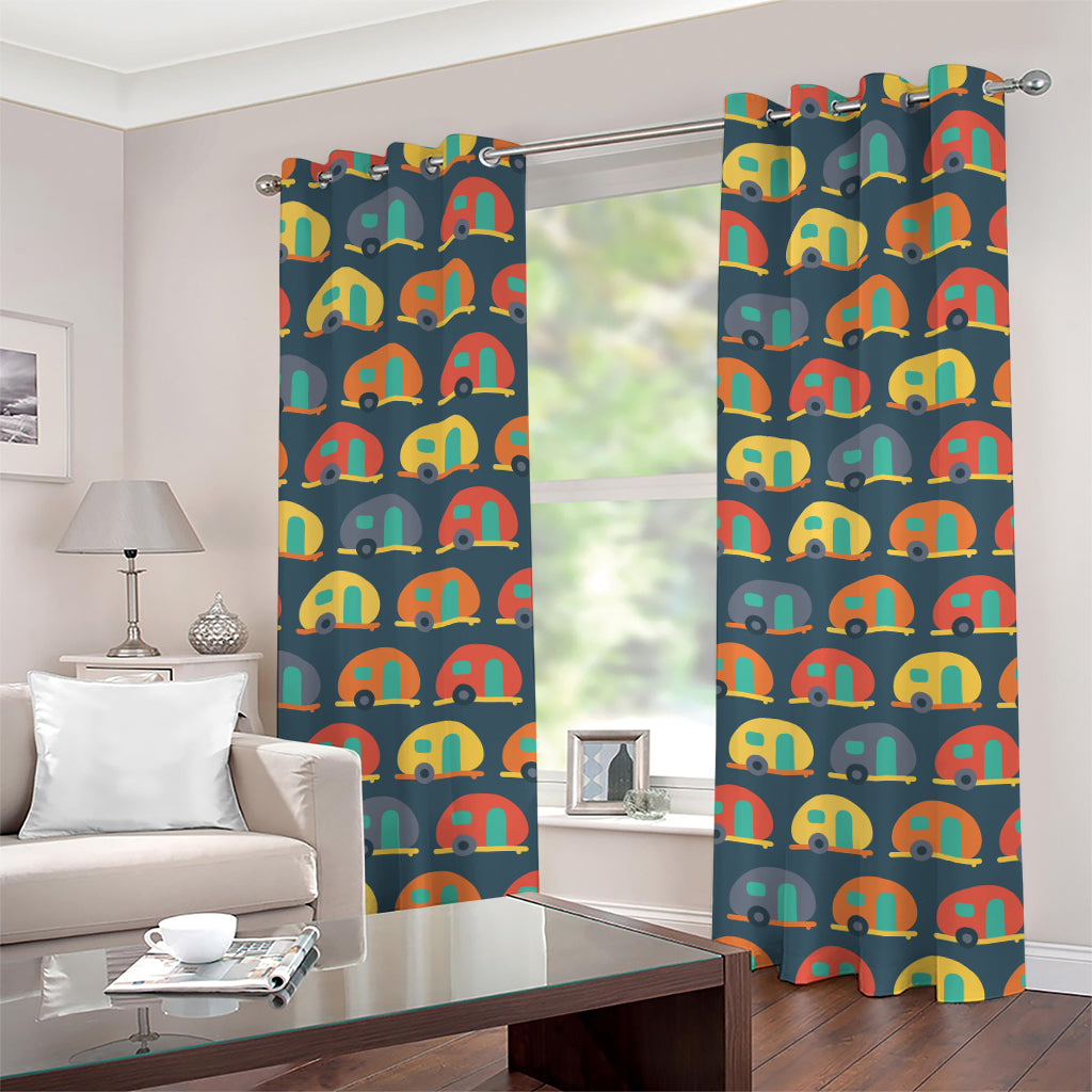 Camping Van Pattern Print Grommet Curtains