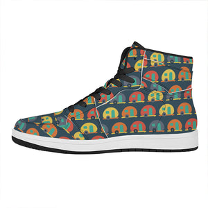 Camping Van Pattern Print High Top Leather Sneakers