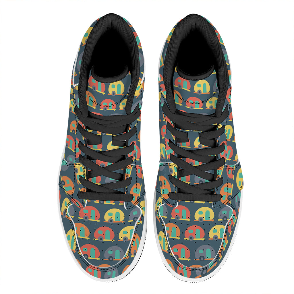 Camping Van Pattern Print High Top Leather Sneakers