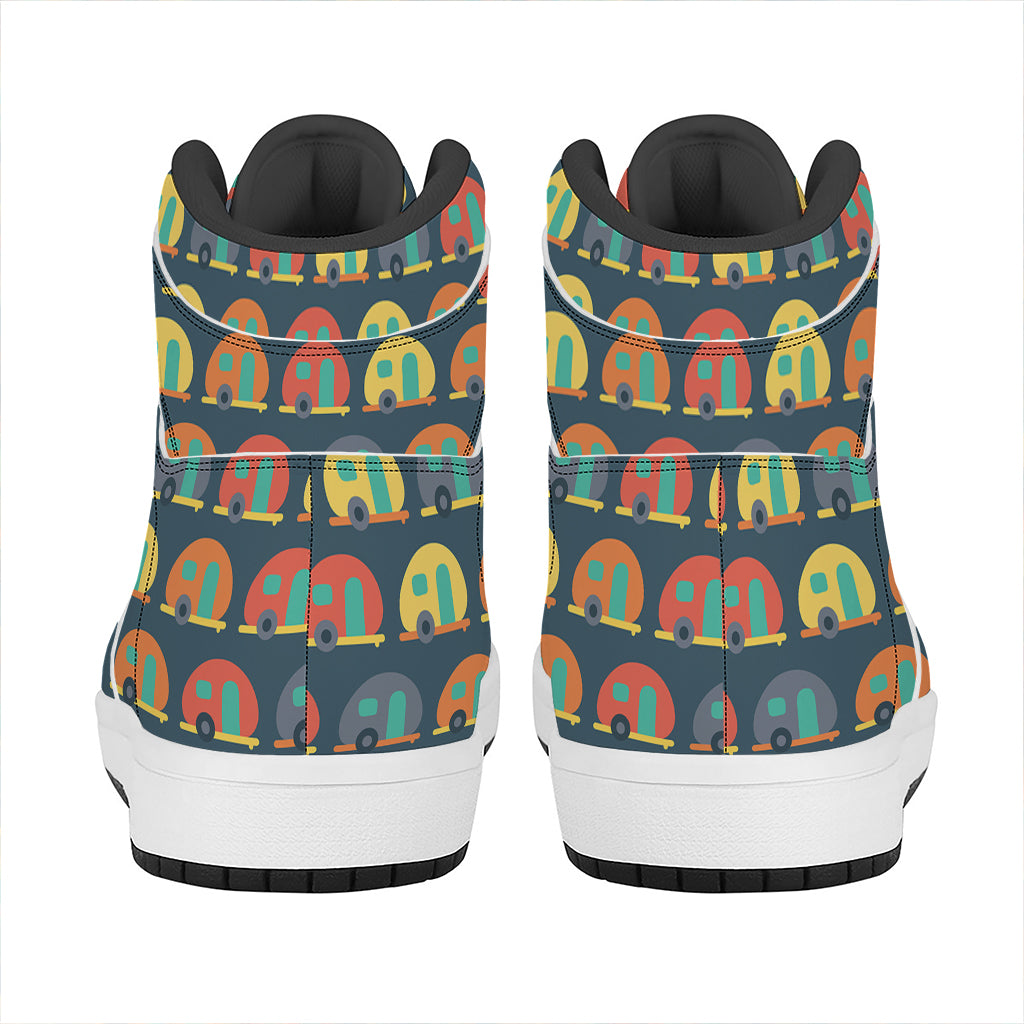 Camping Van Pattern Print High Top Leather Sneakers