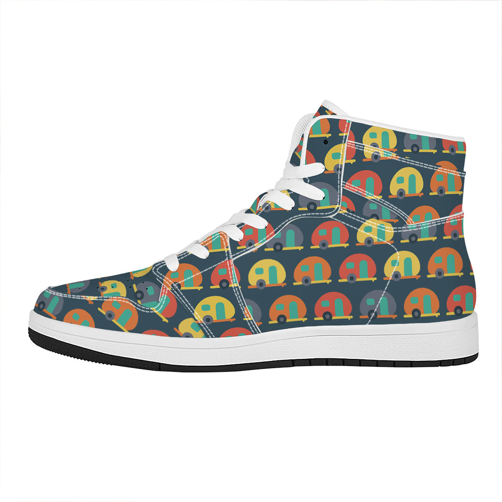 Camping Van Pattern Print High Top Leather Sneakers