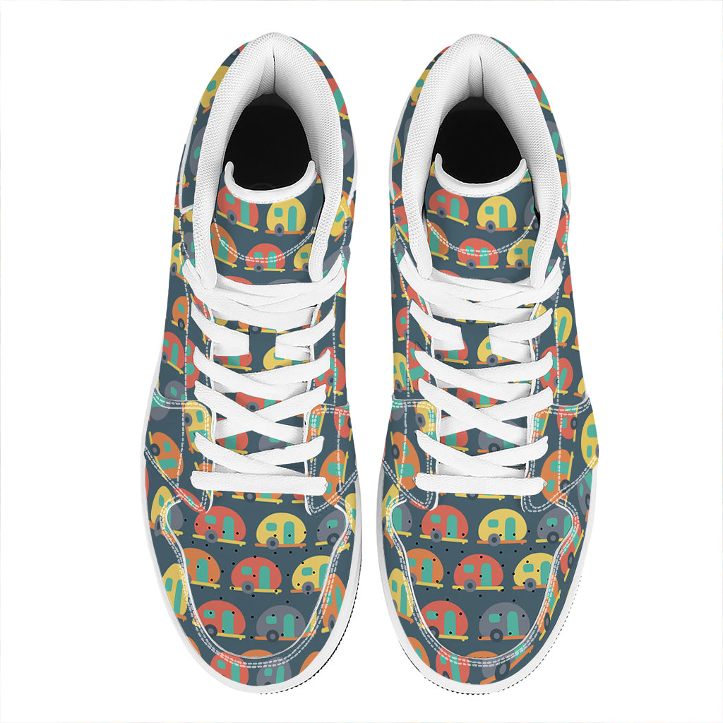 Camping Van Pattern Print High Top Leather Sneakers