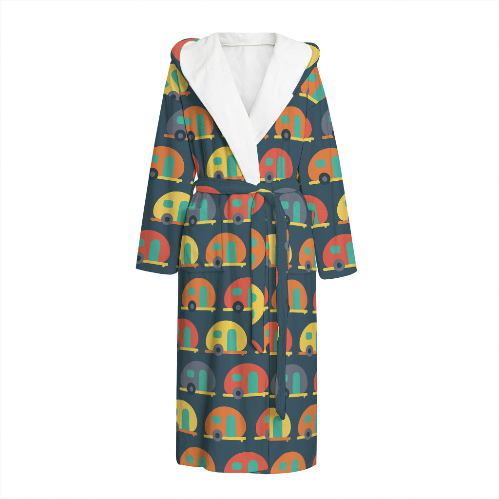 Camping Van Pattern Print Hooded Bathrobe