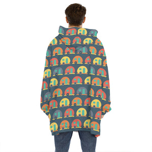 Camping Van Pattern Print Hoodie Blanket