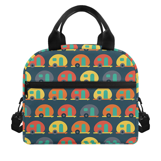 Camping Van Pattern Print Insulated Lunch Bag
