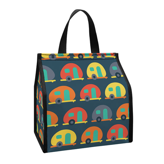Camping Van Pattern Print Insulated Lunch Tote