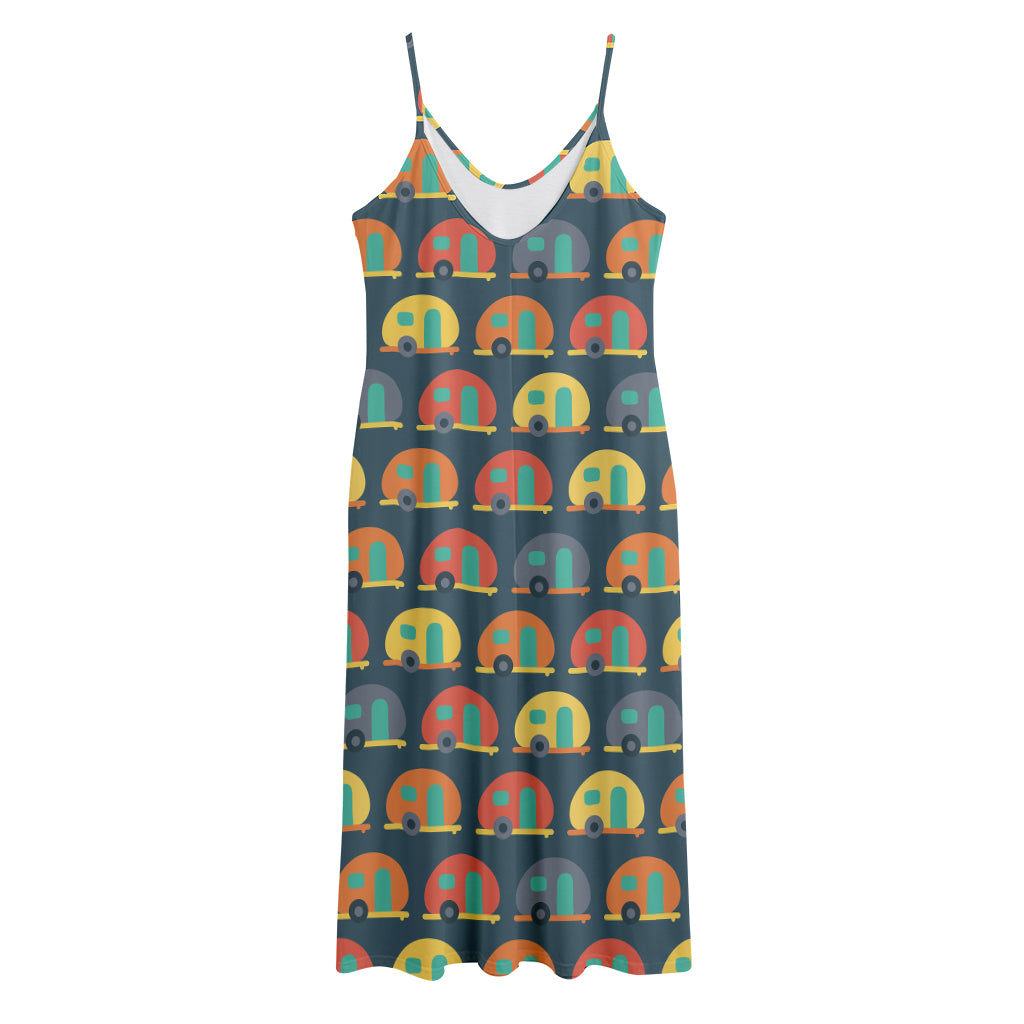 Camping Van Pattern Print Jersey Midi Cami Dress