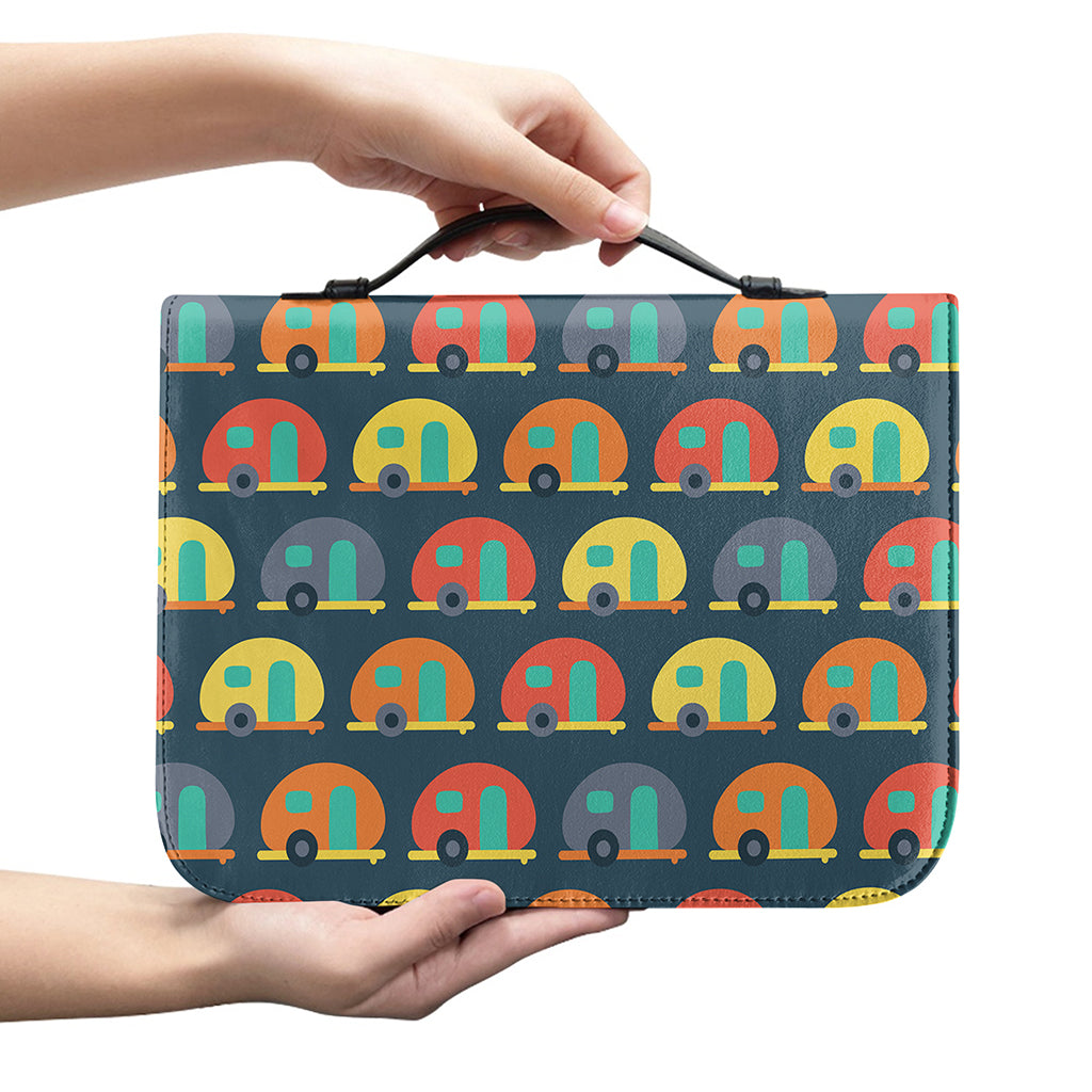 Camping Van Pattern Print Leather Bible Cover