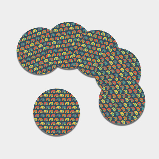 Camping Van Pattern Print Leather Coaster Set