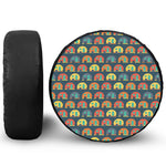 Camping Van Pattern Print Leather Spare Tire Cover