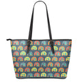 Camping Van Pattern Print Leather Tote Bag With Zipper