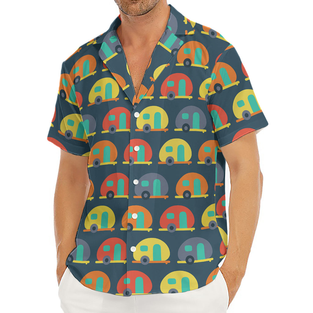 Camping Van Pattern Print Men's Deep V-Neck Shirt